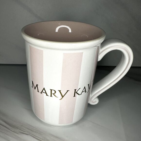 MARY KAY Pink/White Stripe Collectible Coffee Cup Mug Make Up - Picture 1 of 6